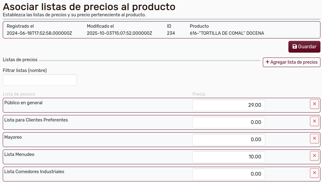 ProductosAsociarLasListasPrecios