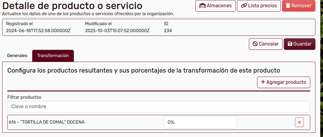 ProductoTransformación