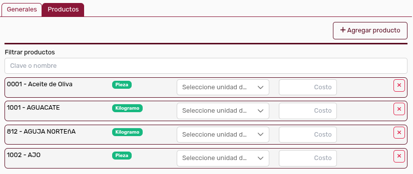 *ProductosSeleccionados