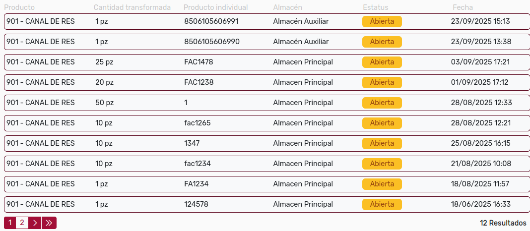 TransformaciónListado