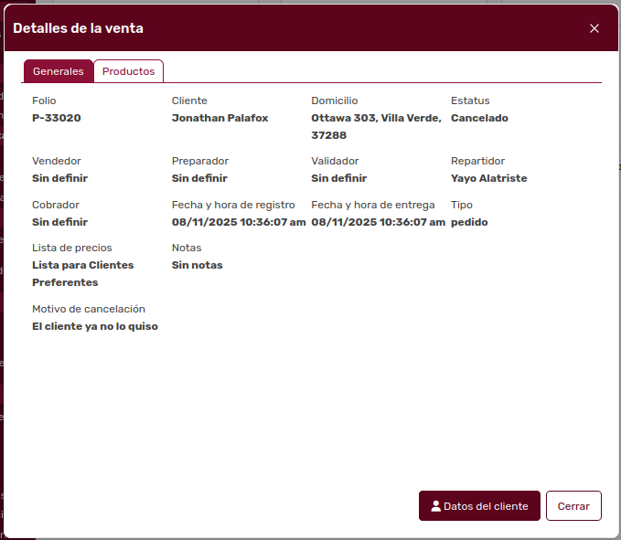 *ModalDetallesDeLaVenta