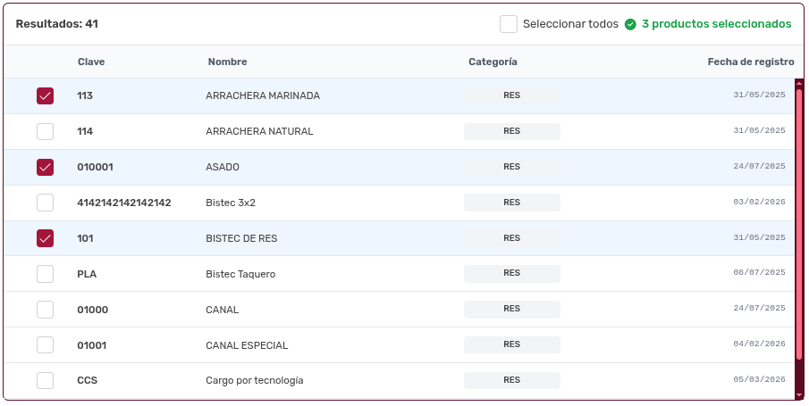 *ProductosSeleccionados